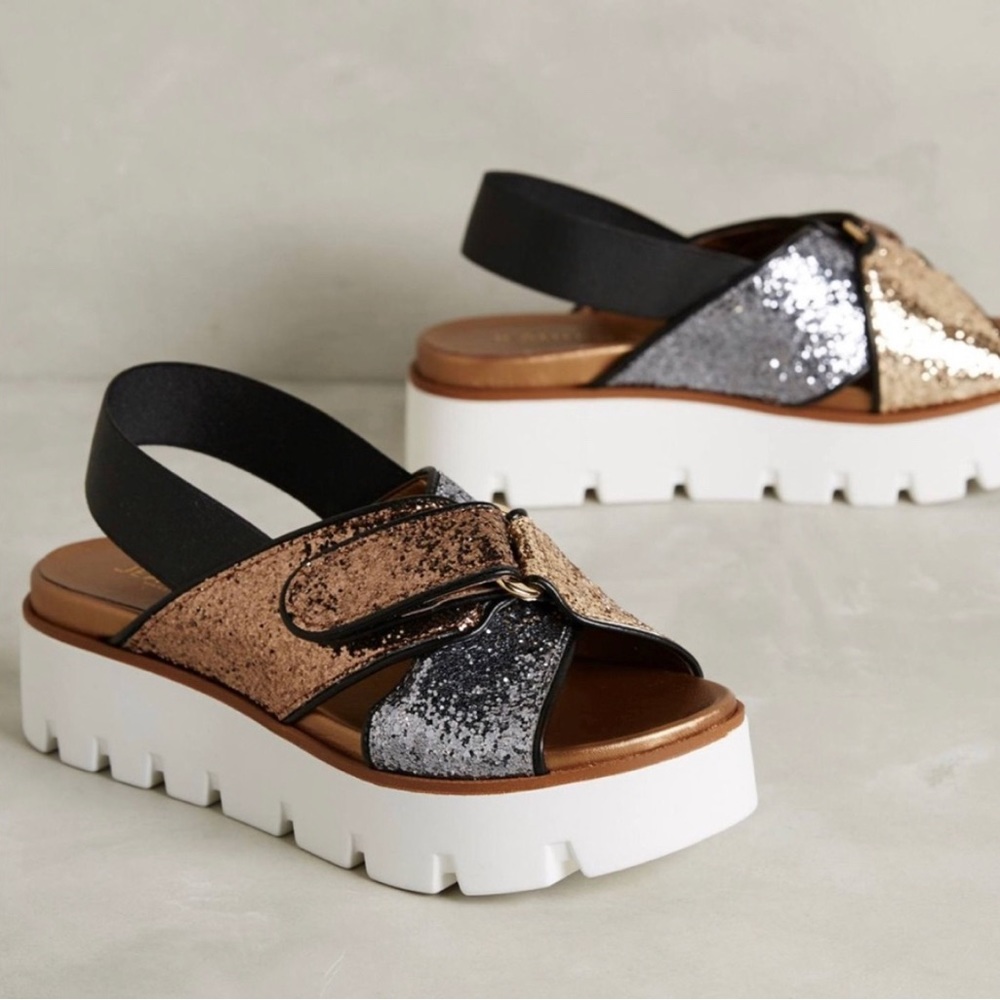 Jeannot Glitter Platform Sandals Bronze & Silver EU 39